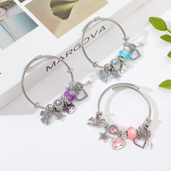 Sanrio-Inspired Pandora Charm Bracelet – Kuromi, My Melody & Cinnamoroll (3 Colors)
