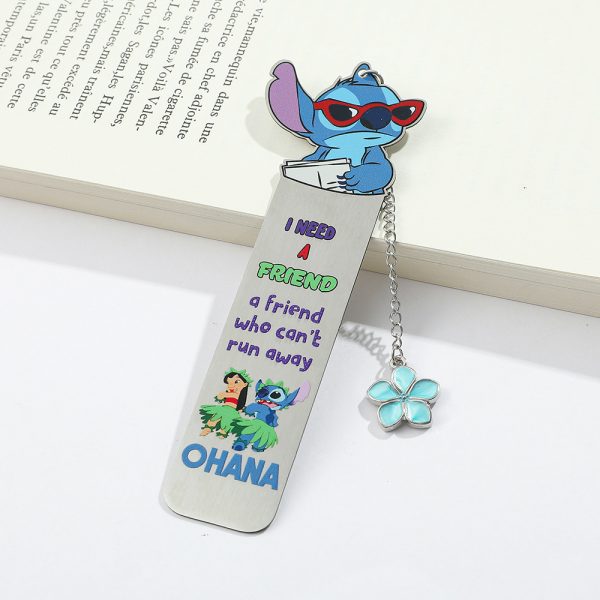 Stitch Metal Bookmark with OHANA Quote & Flower Charm - Image 2