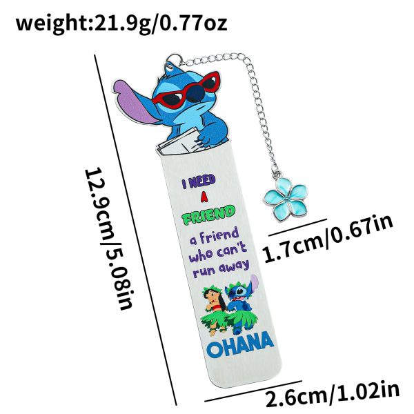 Stitch Metal Bookmark with OHANA Quote & Flower Charm - Image 3