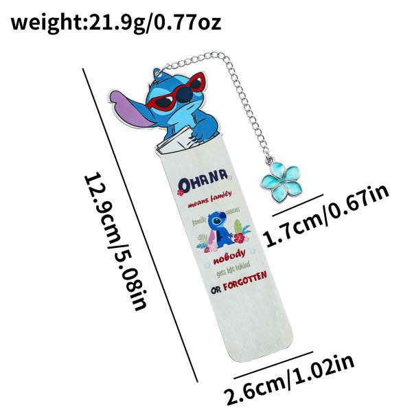 Stitch Metal Bookmark with OHANA Quote & Flower Charm - Image 4