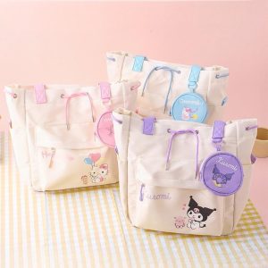 Sanrio Official Characters Drawstring Tote Bag with Coin Purse - 5 Characters, Lightweight & Large Capacity